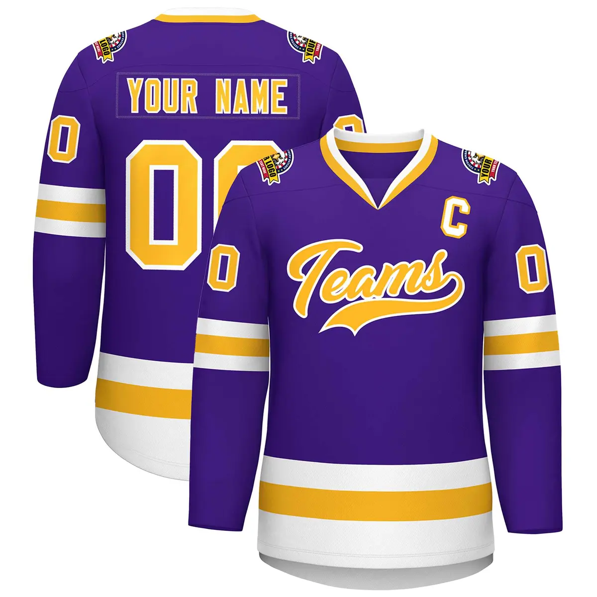 Purple Gold-White Classic Style Hockey Jersey