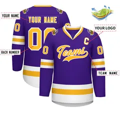 Purple Gold-White Classic Style Hockey Jersey 2