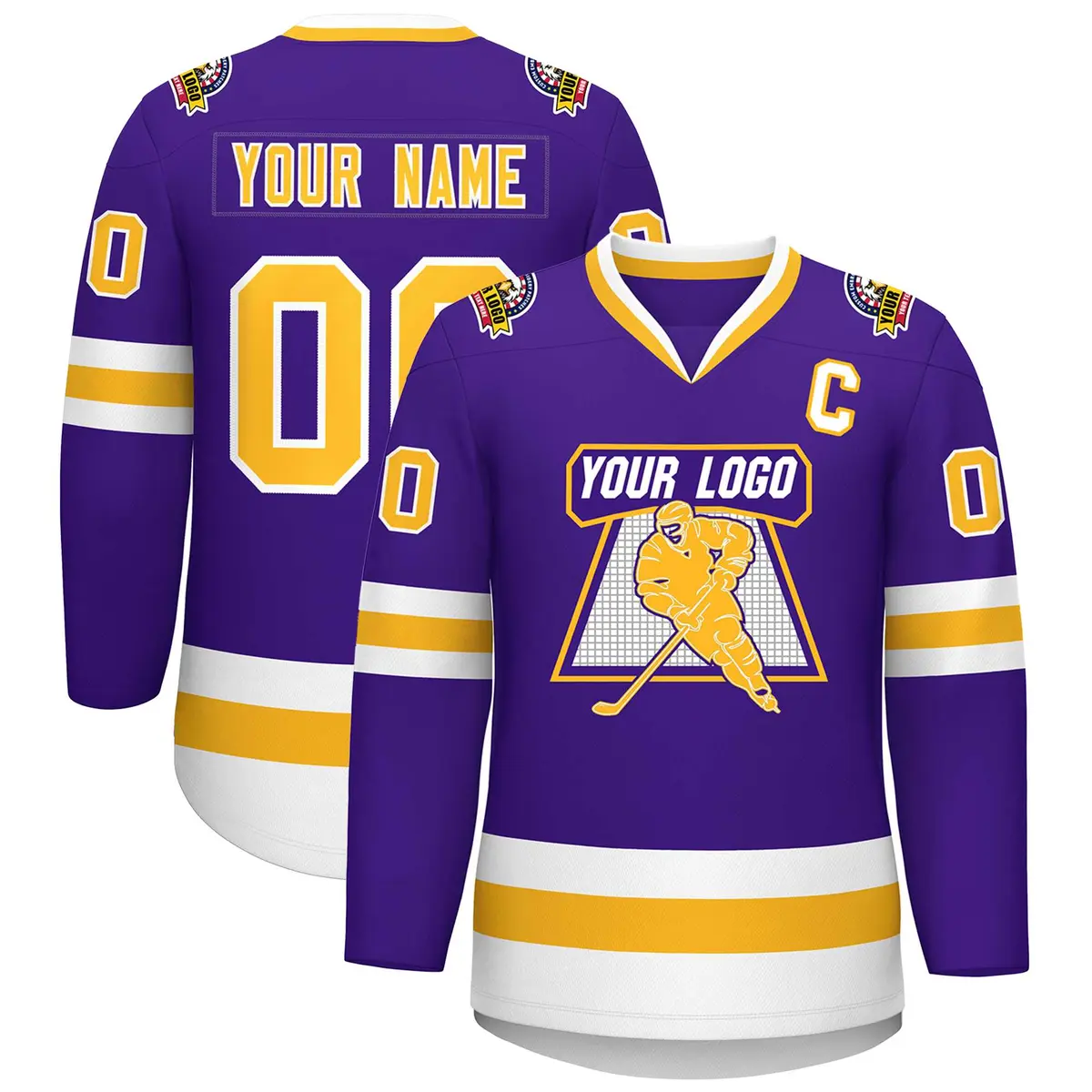 Purple Gold-White Classic Style Hockey Jersey