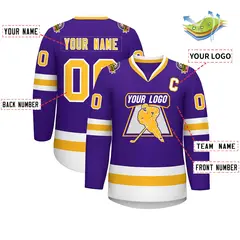 Purple Gold-White Classic Style Hockey Jersey 2