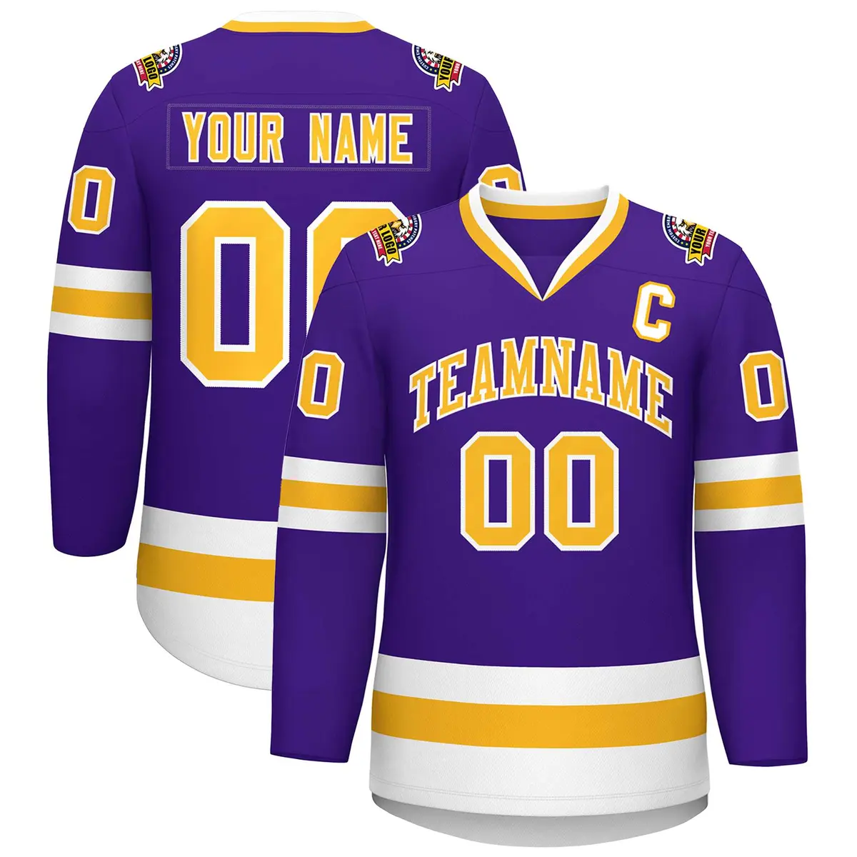 Purple Gold-White Classic Style Hockey Jersey