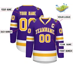 Purple Gold-White Classic Style Hockey Jersey 2