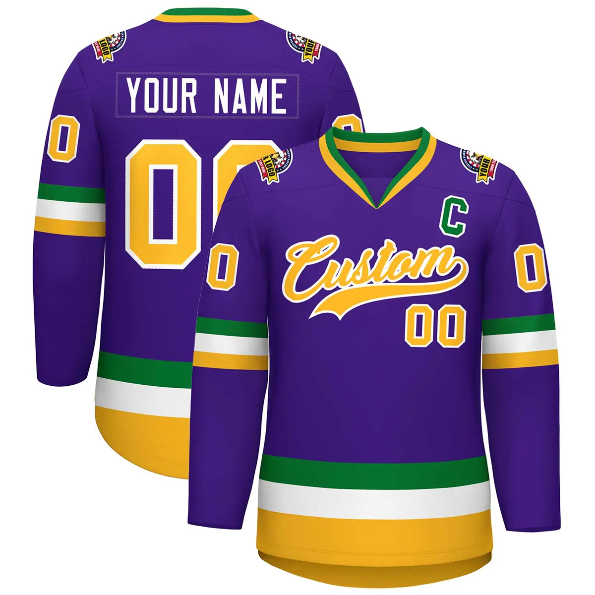 Purple Gold-White Classic Style Hockey Jersey