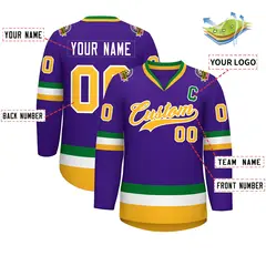 Purple Gold-White Classic Style Hockey Jersey 2