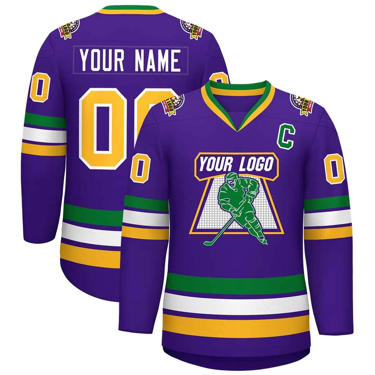 Purple Gold-White Classic Style Hockey Jersey