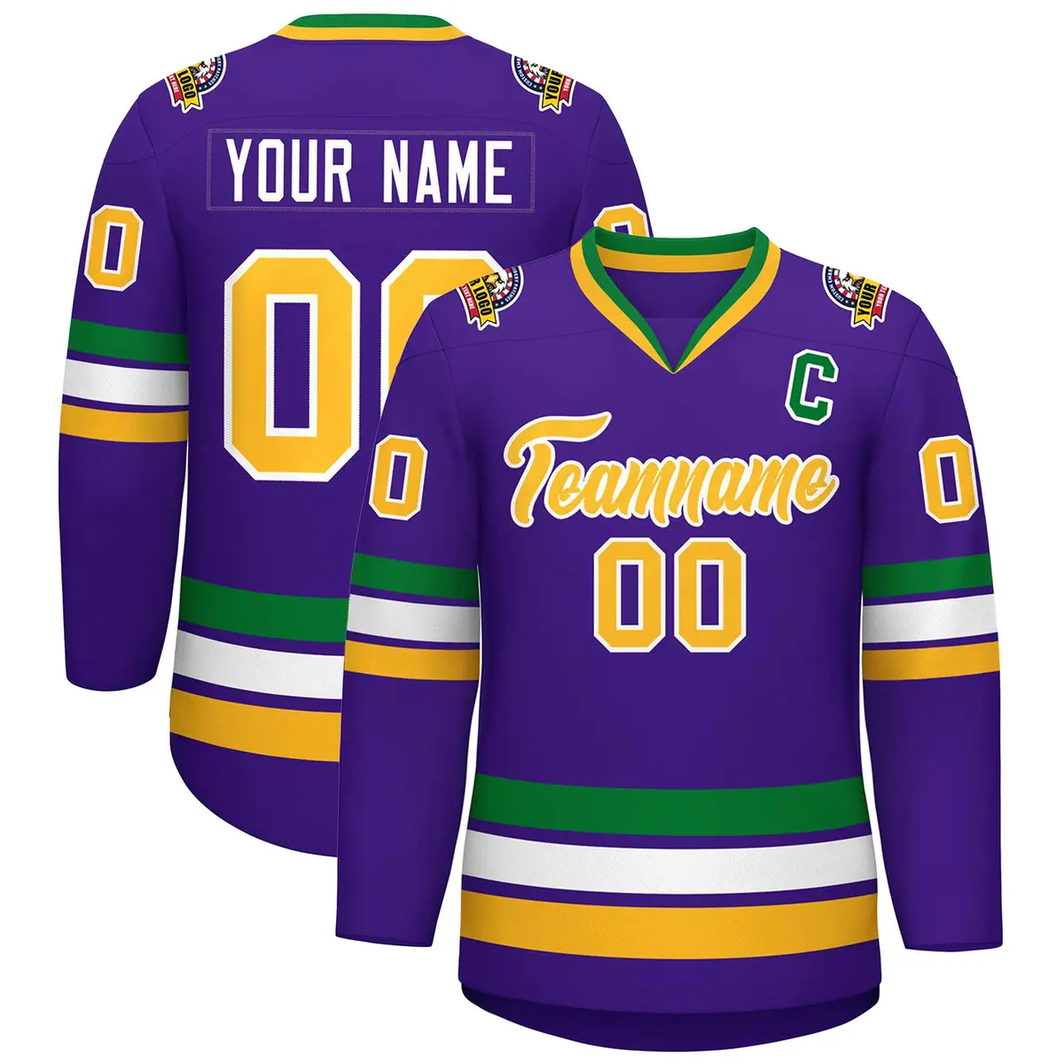 Purple Gold-White Classic Style Hockey Jersey