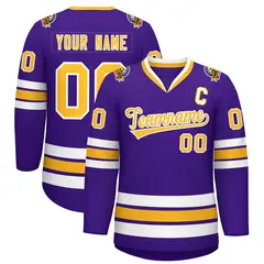 Purple Gold-White Classic Style Hockey Jersey 1