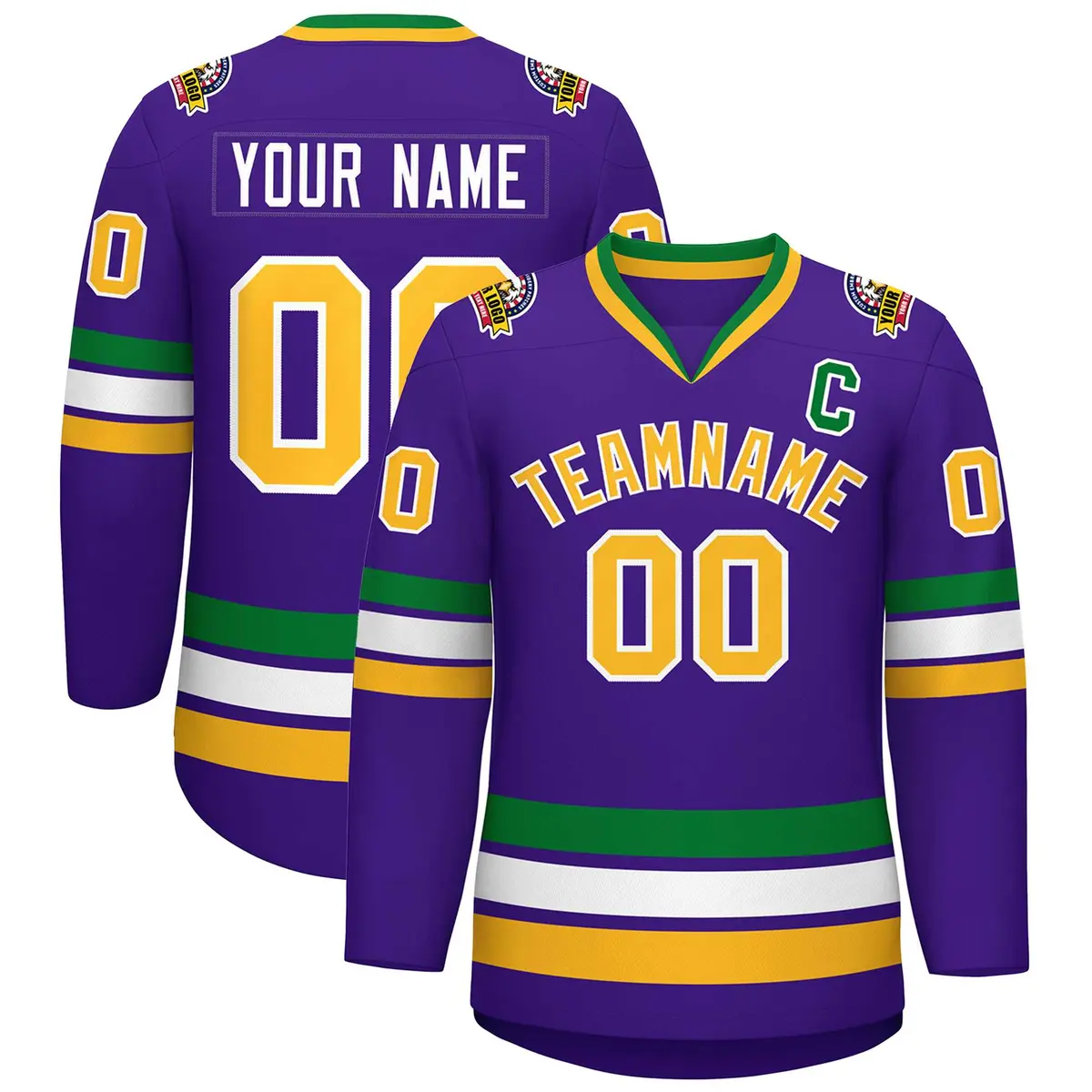 Purple Gold-White Classic Style Hockey Jersey