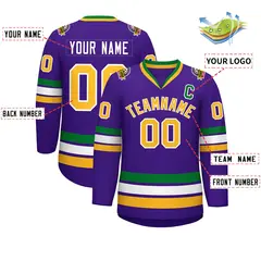 Purple Gold-White Classic Style Hockey Jersey 2