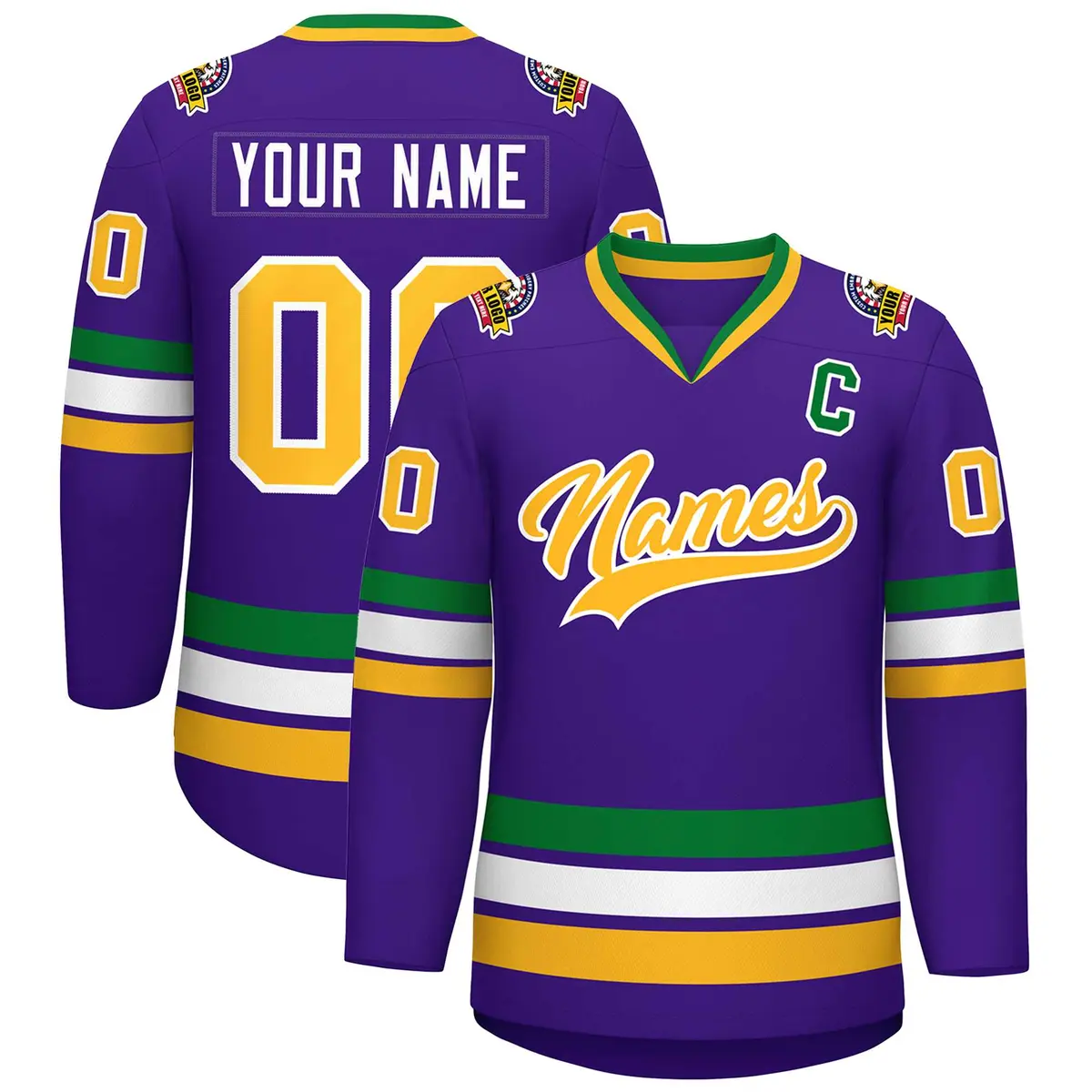 Purple Gold-White Classic Style Hockey Jersey