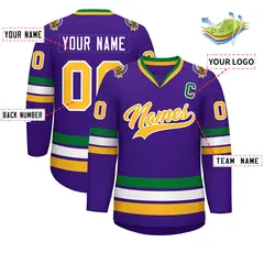 Purple Gold-White Classic Style Hockey Jersey 2