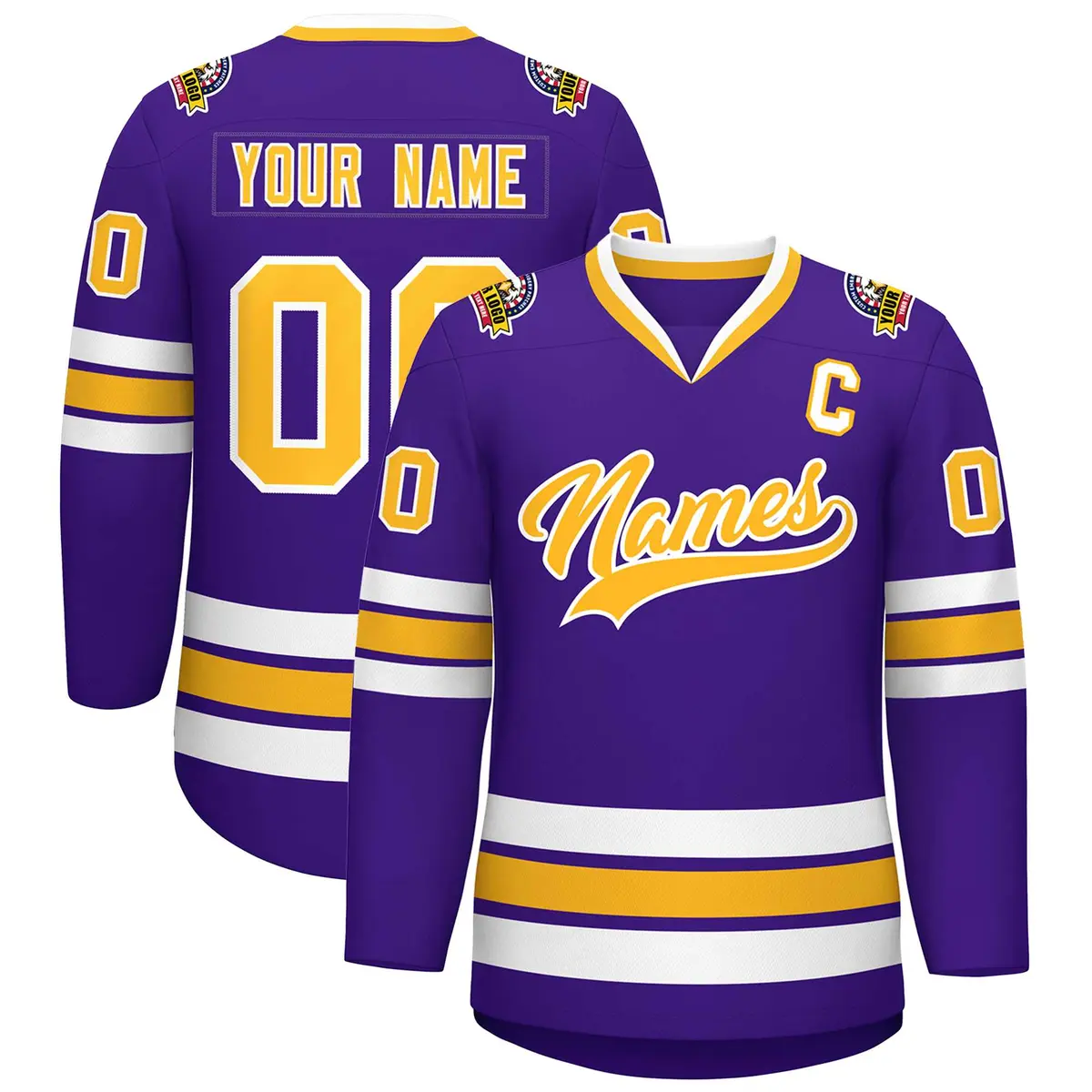 Purple Gold-White Classic Style Hockey Jersey