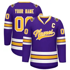 Purple Gold-White Classic Style Hockey Jersey 1