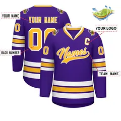 Purple Gold-White Classic Style Hockey Jersey 2