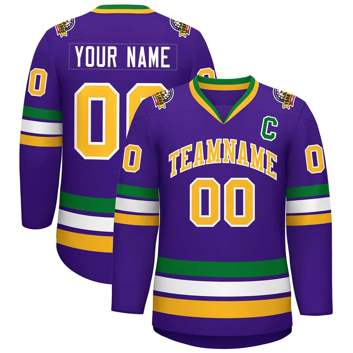 Purple Gold-White Classic Style Hockey Jersey