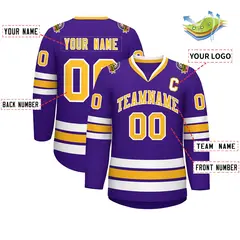 Purple Gold-White Classic Style Hockey Jersey 2