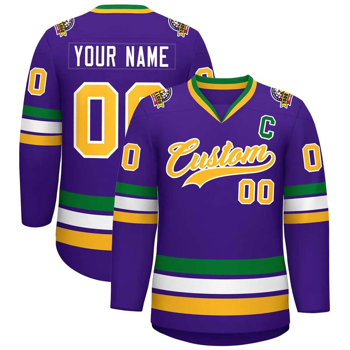 Purple Gold-White Classic Style Hockey Jersey
