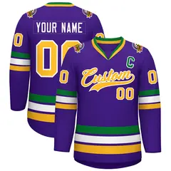 Purple Gold-White Classic Style Hockey Jersey 1