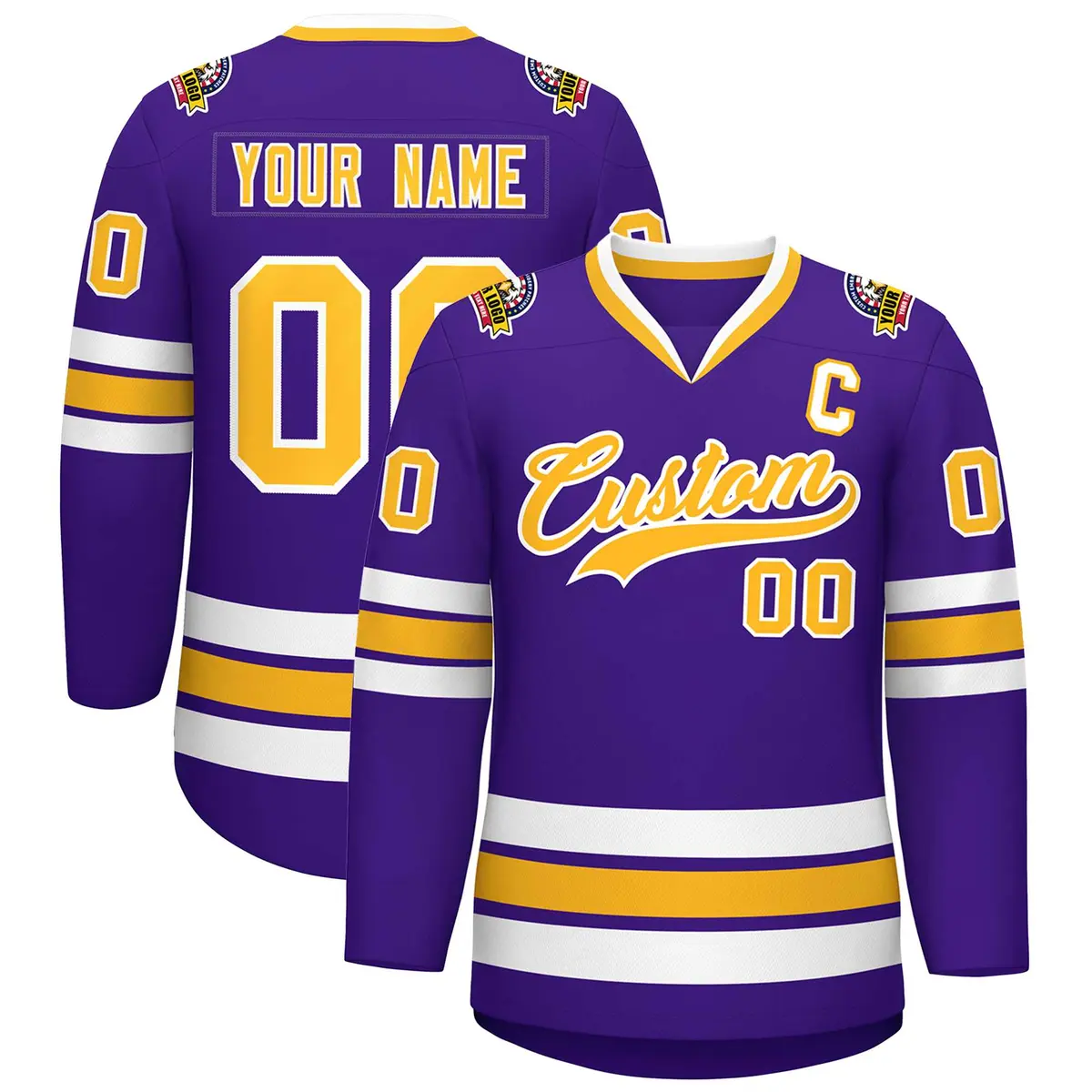 Purple Gold-White Classic Style Hockey Jersey