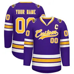 Purple Gold-White Classic Style Hockey Jersey 1