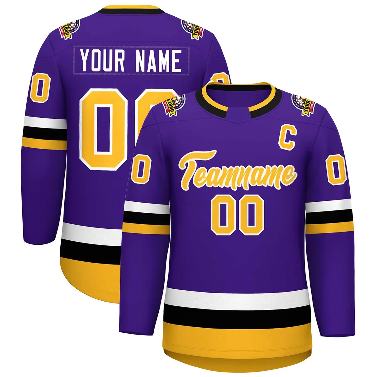 Purple Gold-White Classic Style Hockey Jersey