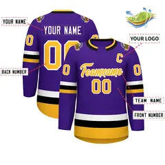 Purple Gold-White Classic Style Hockey Jersey 2