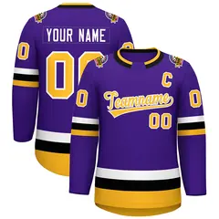 Purple Gold-White Classic Style Hockey Jersey