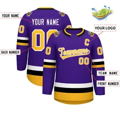Purple Gold-White Classic Style Hockey Jersey 2