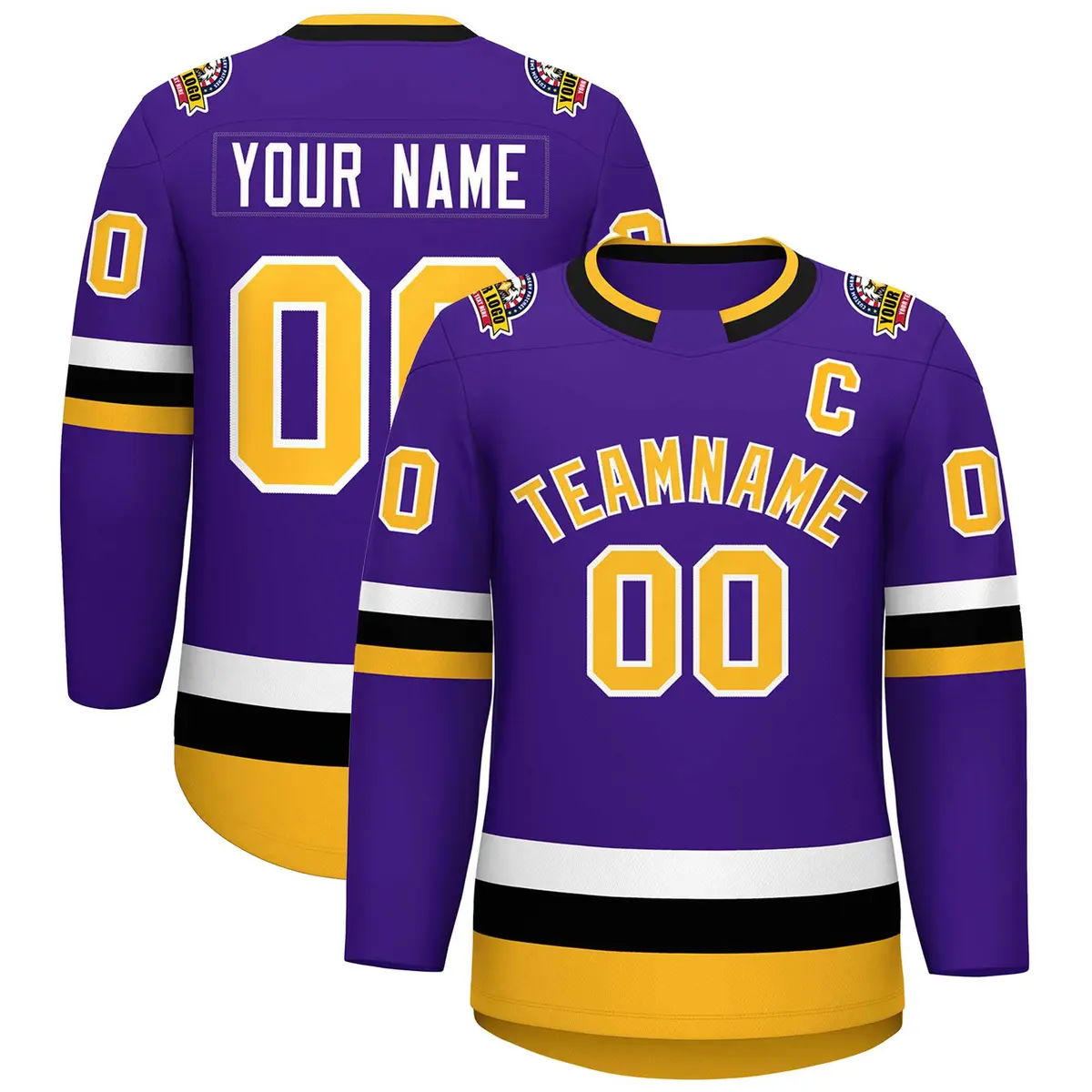 Purple Gold-White Classic Style Hockey Jersey