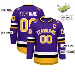 Purple Gold-White Classic Style Hockey Jersey 2