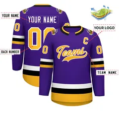 Purple Gold-White Classic Style Hockey Jersey 2