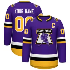 Purple Gold-White Classic Style Hockey Jersey