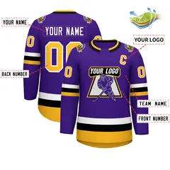 Purple Gold-White Classic Style Hockey Jersey 2