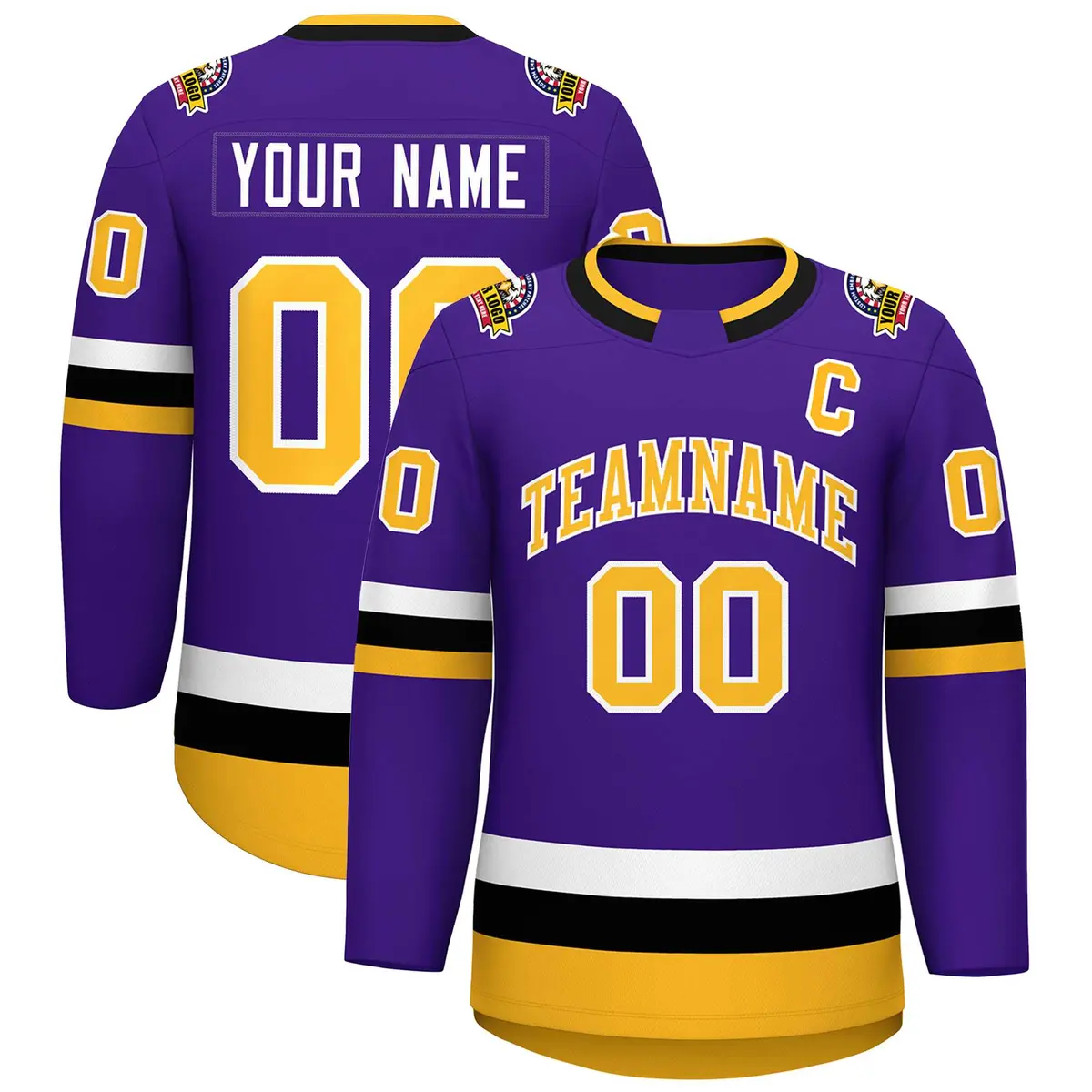 Purple Gold-White Classic Style Hockey Jersey