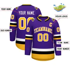 Purple Gold-White Classic Style Hockey Jersey 2