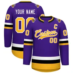 Purple Gold-White Classic Style Hockey Jersey