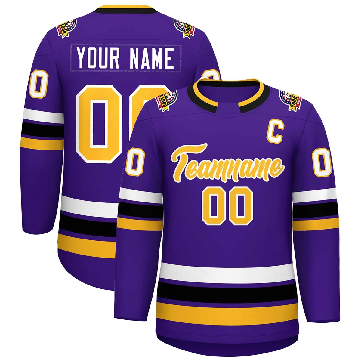 Purple Gold-White Classic Style Hockey Jersey