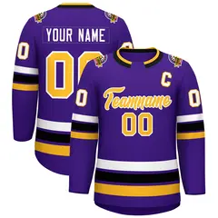 Purple Gold-White Classic Style Hockey Jersey