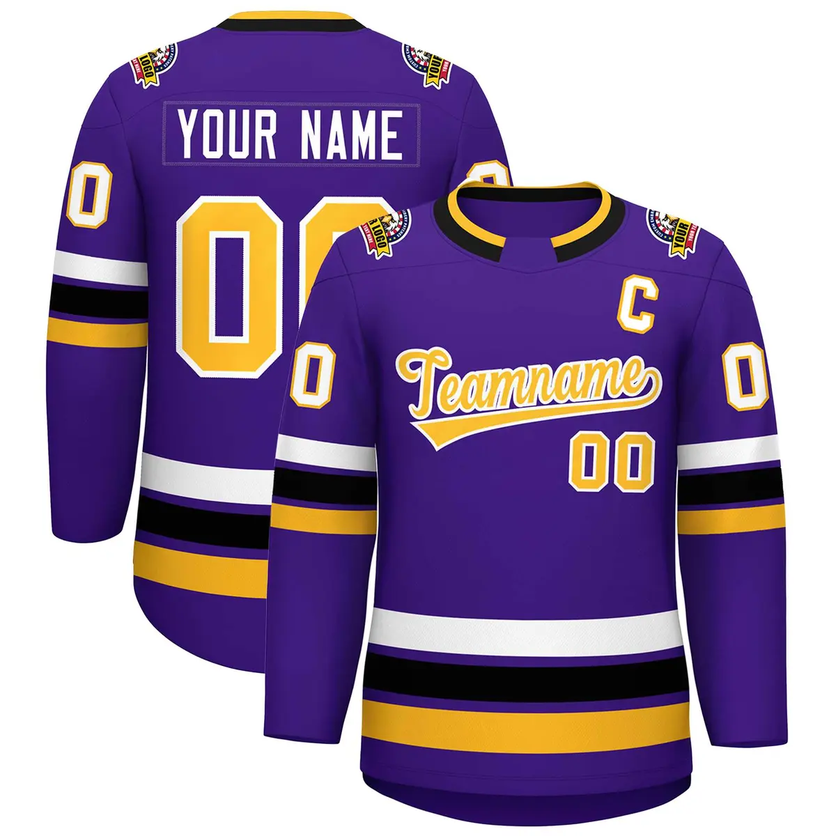 Purple Gold-White Classic Style Hockey Jersey