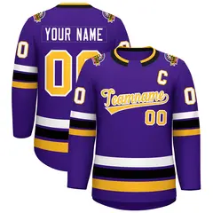 Purple Gold-White Classic Style Hockey Jersey