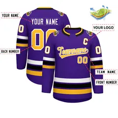 Purple Gold-White Classic Style Hockey Jersey 2