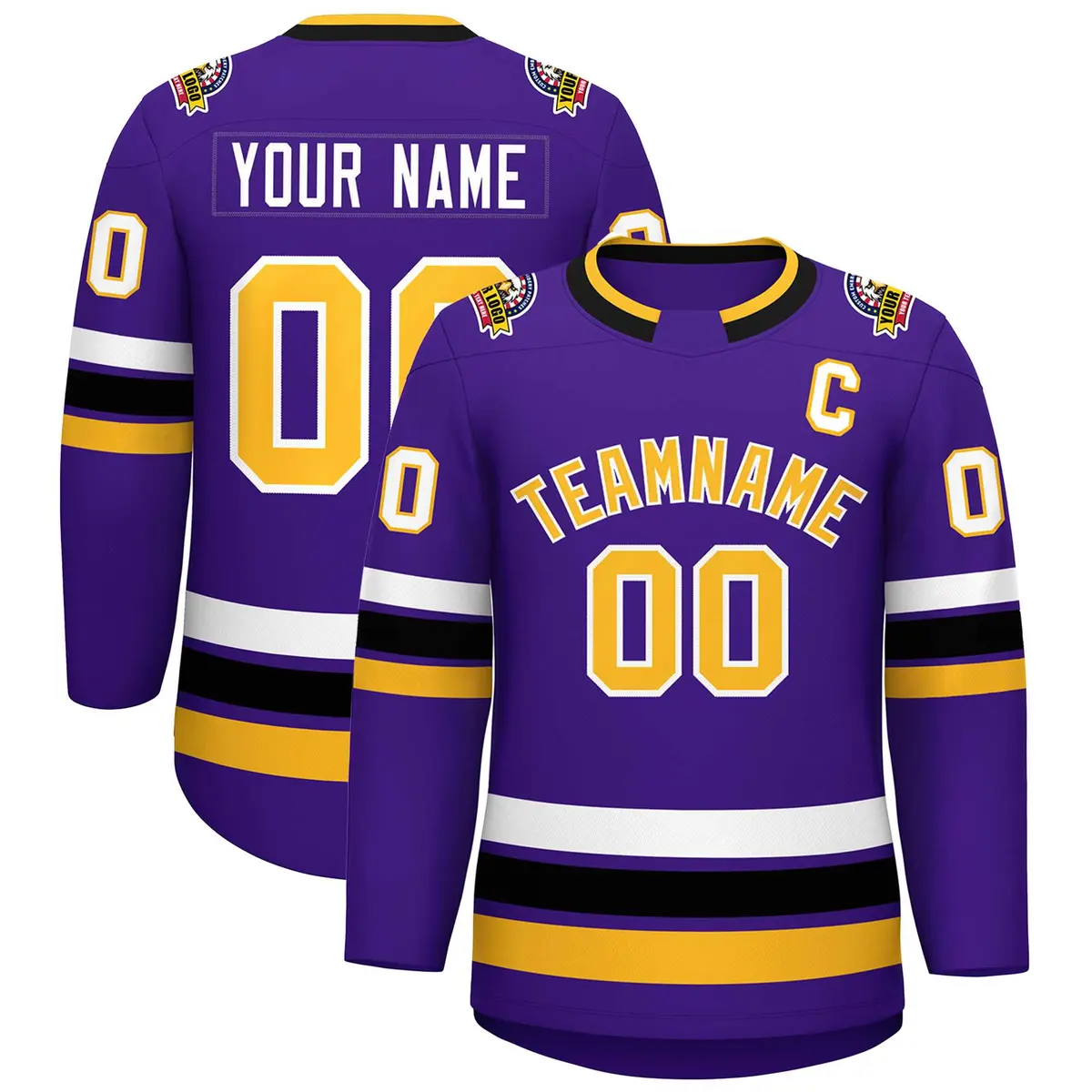 Purple Gold-White Classic Style Hockey Jersey