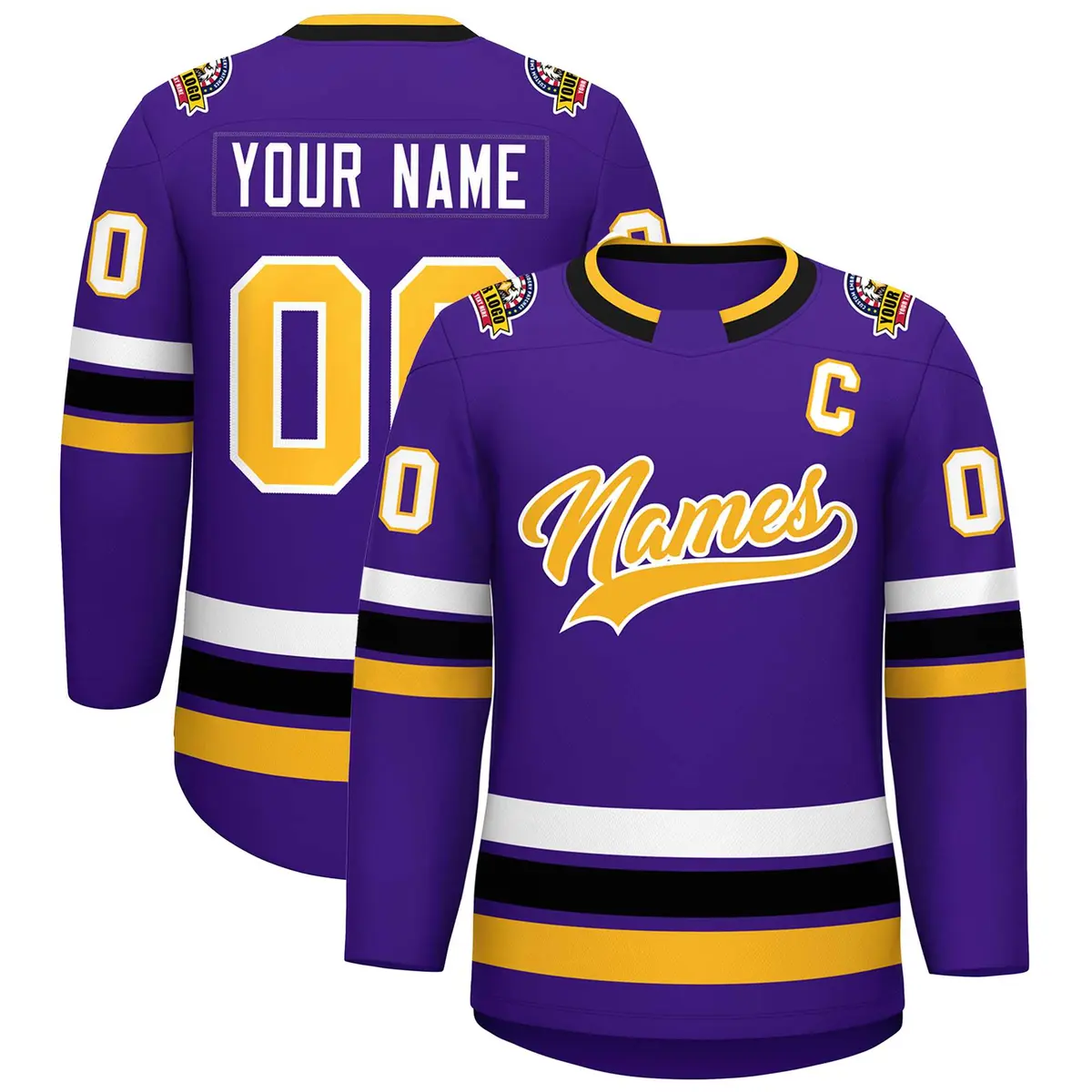 Purple Gold-White Classic Style Hockey Jersey