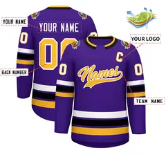 Purple Gold-White Classic Style Hockey Jersey 2