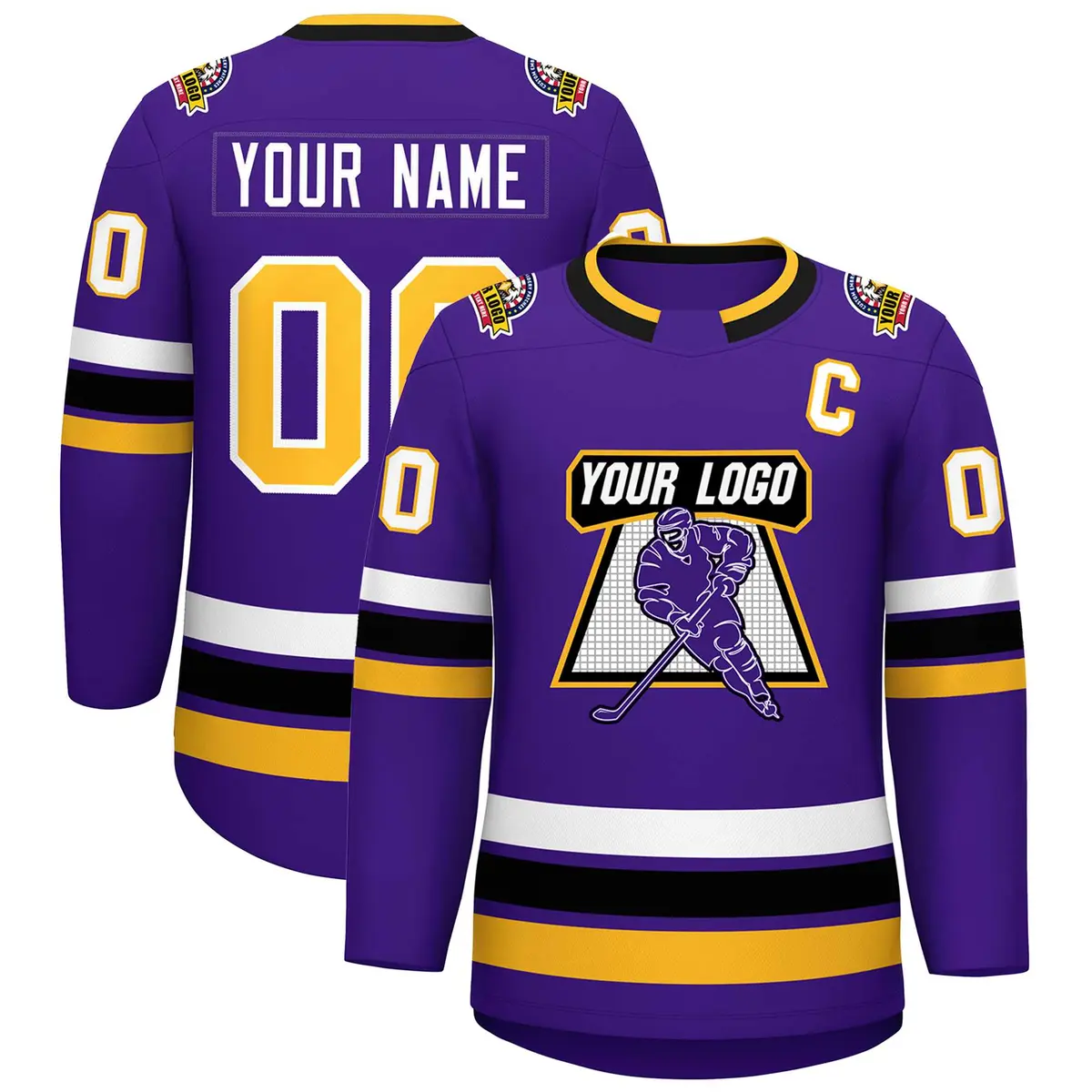 Purple Gold-White Classic Style Hockey Jersey