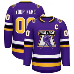 Purple Gold-White Classic Style Hockey Jersey