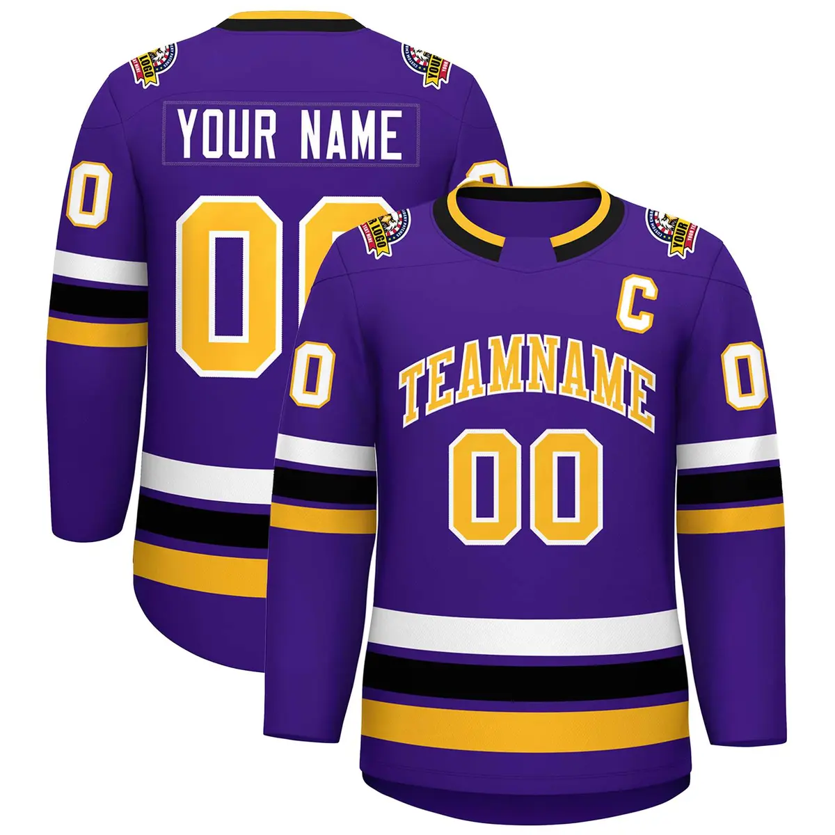 Purple Gold-White Classic Style Hockey Jersey