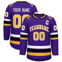 Purple Gold-White Classic Style Hockey Jersey