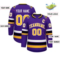 Purple Gold-White Classic Style Hockey Jersey 2