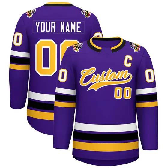 Purple Gold-White Classic Style Hockey Jersey